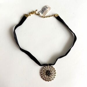 Black Velvet Choker Necklace with Pendant by Yochi